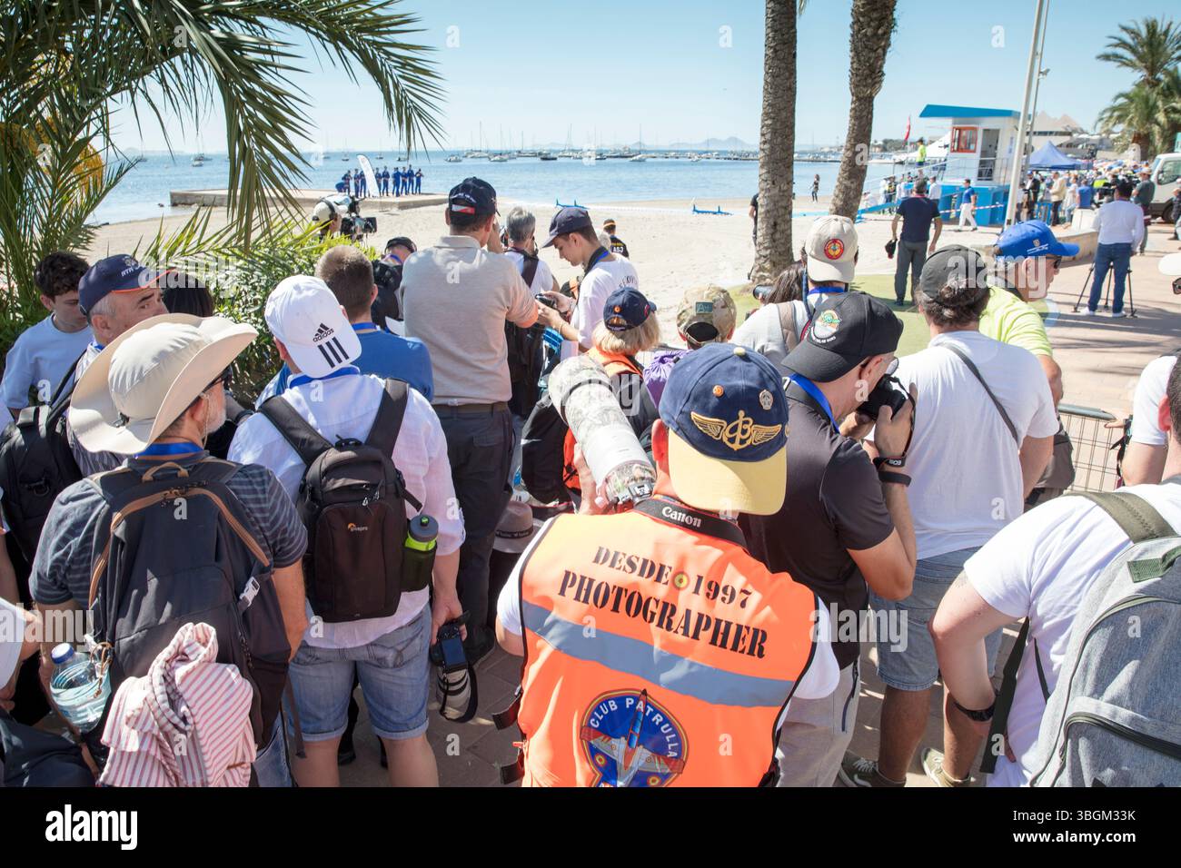 Festival Aereo San Javier, spectacle aérien, observateurs, photographes, Santiago de la Ribera, Mar Menor, région autonome de Murcie, Espagne, Banque D'Images