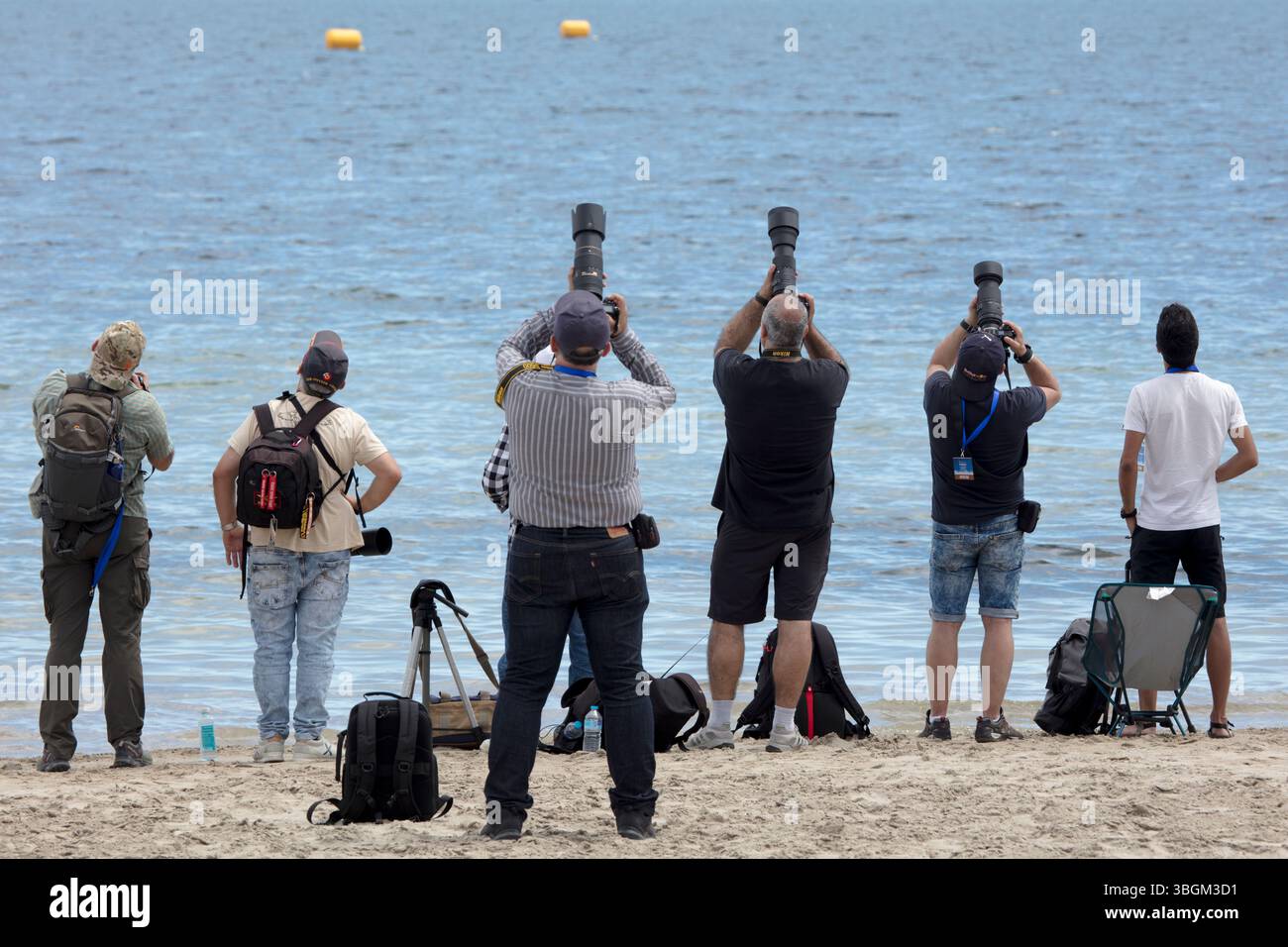 Festival Aereo San Javier, spectacle aérien, observateurs, photographes, Santiago de la Ribera, Mar Menor, région autonome de Murcie, Espagne, Banque D'Images
