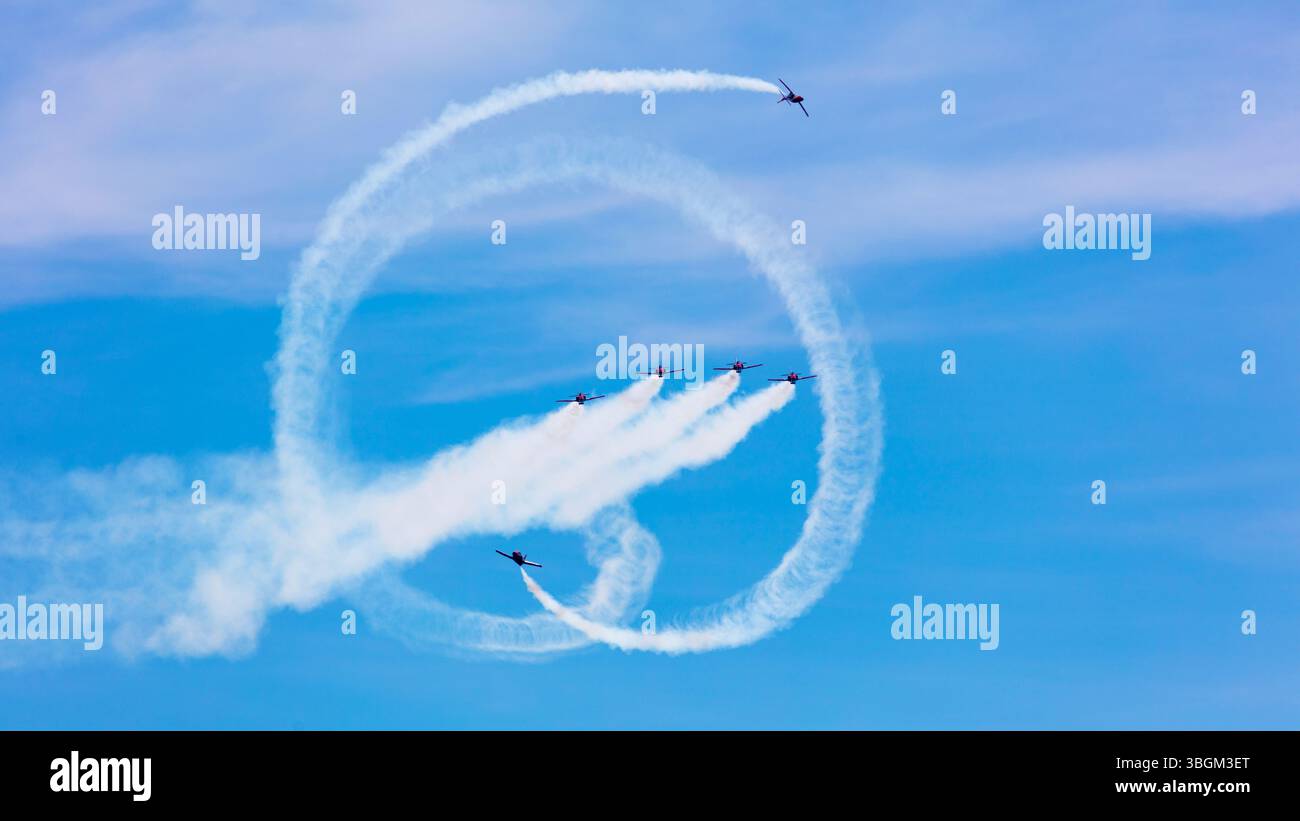 Festival Aereo San Javier, spectacle aérien, Patrulla Aguila, Santiago de la Ribera, Mar Menor, région autonome de Murcie, Espagne, Banque D'Images