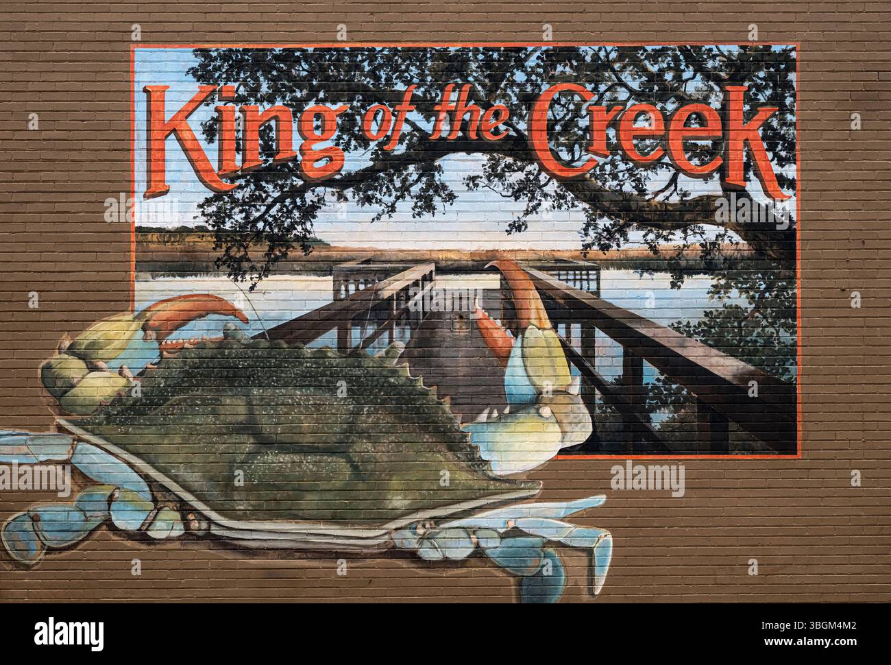 Fresque murale Charleston Crab House, « King of the Creek ». Banque D'Images