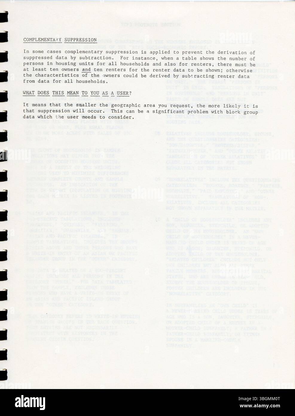 Le fichier sommaire 3A fournit les données du recensement de 1980 fondées sur un échantillon d'une unité de logement sur six. Les données couvrent les statistiques sur le revenu, le logement et les estimations de la population pour diverses unités géographiques comme les secteurs de recensement et les groupes de blocs. Banque D'Images