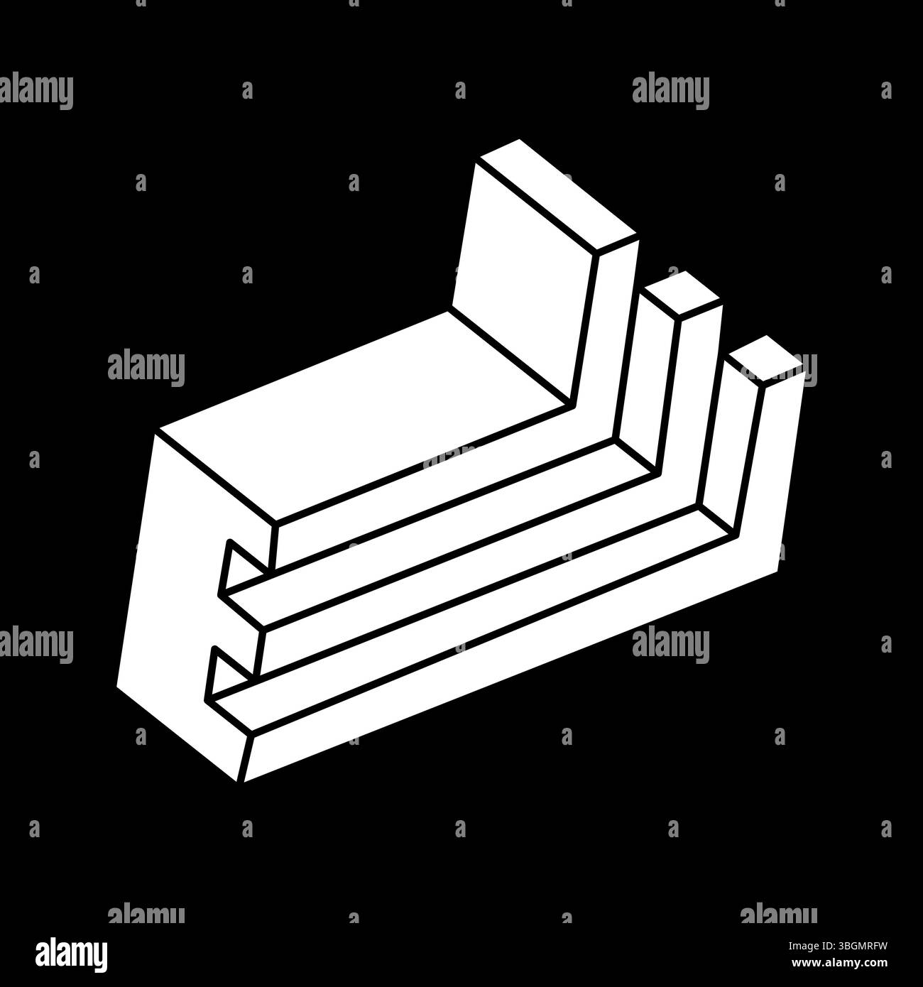 Formes d'illusion d'optique. Objet d'art optique. Figure impossible. Style Escher. Géométrie. Illustration de Vecteur
