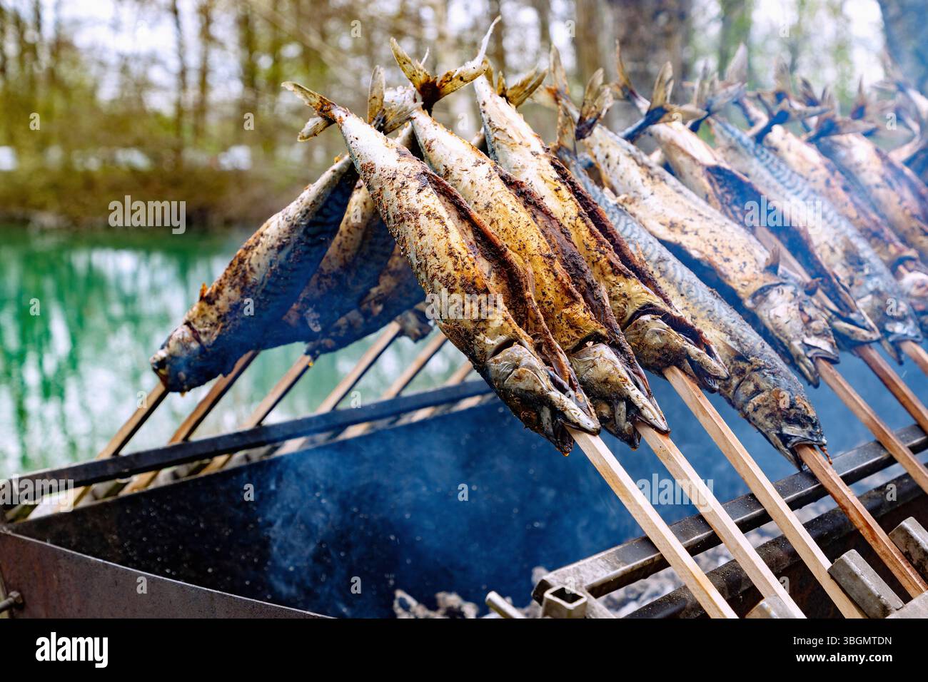 Le poisson frit au Wiflinger Weiher à Erdinger Land le vendredi Saint en haute-Bavière en Allemagne Banque D'Images