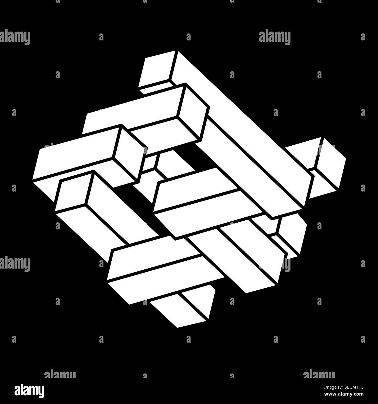 Objet d'illusion optique. Conception de logo de forme impossible. Style Escher. Géométrie optique. Illustration de Vecteur