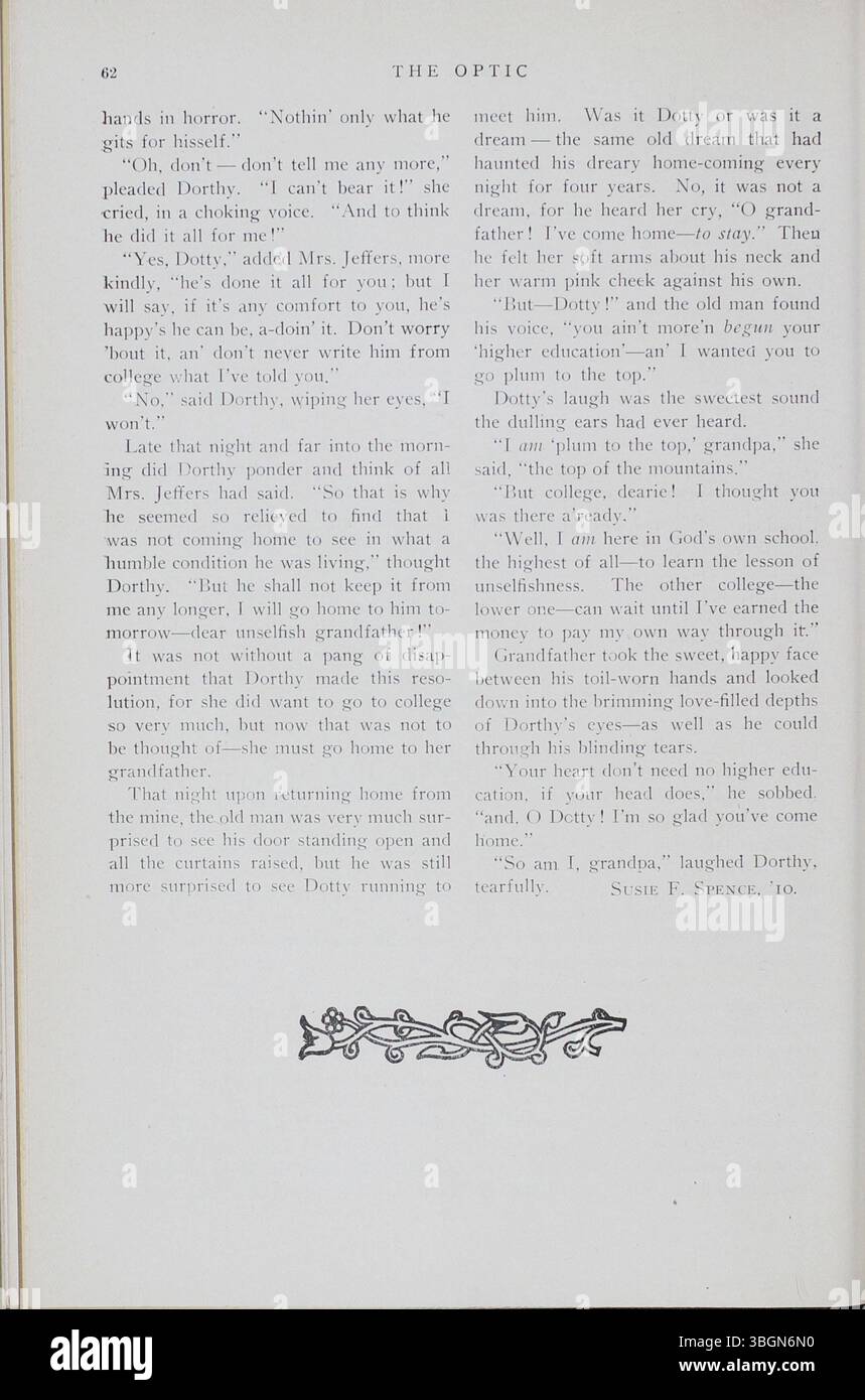 L'annuaire 'Optic' de 1907-12 décrit le parcours de South High School à travers ses premières années. L'école publique, située à Columbus, Ohio, a connu plusieurs déménagements, avec son emplacement permanent au 1160 Ann Street ouverture en 1924. Le bâtiment Barrett, nommé d'après le premier principal, a cessé ses activités en 2006, rouvrant sous le nom de South High en 2007 après des rénovations majeures. Banque D'Images
