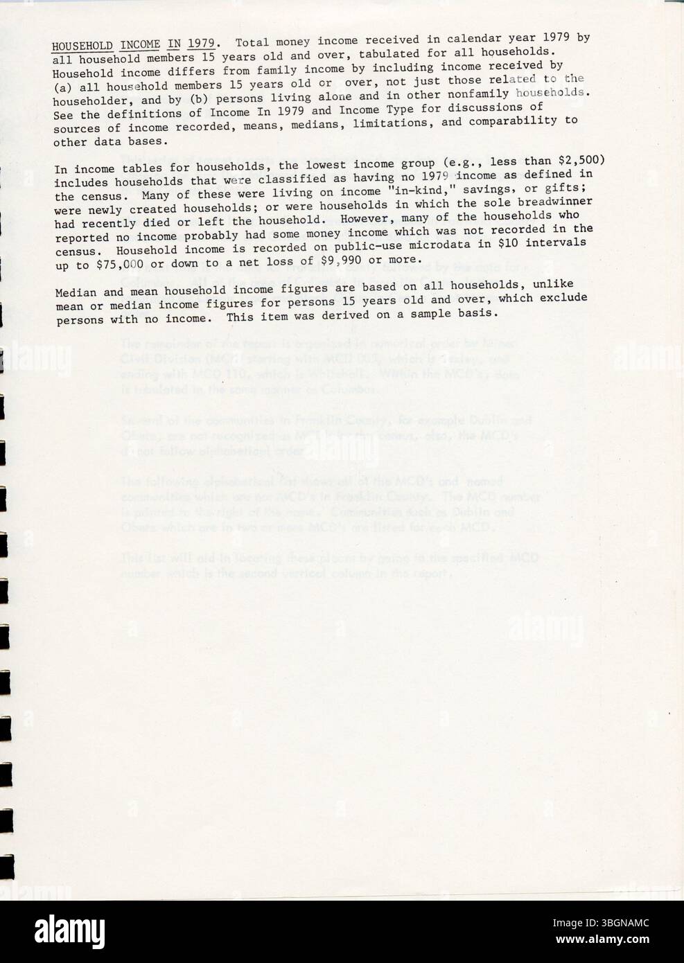 Le fichier sommaire 3A, qui fait partie du recensement de 1980, contient des données-échantillons qui sont gonflées pour représenter la population totale. Il couvre diverses unités géographiques et fournit un rapport pour les personnes intéressées par les données sur le revenu sans avoir besoin de l'ensemble complet des statistiques STF3A. Banque D'Images