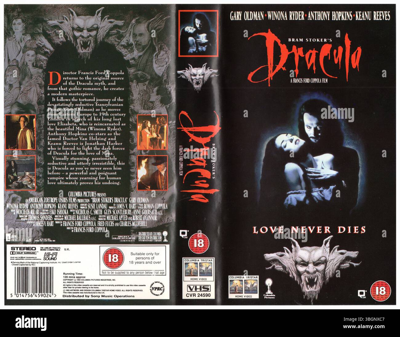 Bram Stoker's Dracula (film de 1992, réalisé par F.F. Coppola) VHS couverture par Columbia TriStar Home Video Banque D'Images