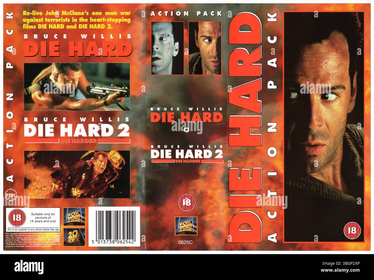 Die Hard action Pack UK VHS Cover (1995) par Twentieth Century Fox Home Entertainment. Die Hard (dir. John McTiernan) ; Die Hard 2 (dir. Renny Harlin) Banque D'Images