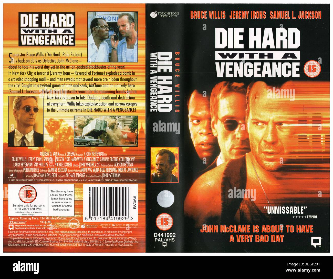 Die Hard with a Vengeance UK VHS Cover (1996) de Buena Vista Home Entertainment Banque D'Images