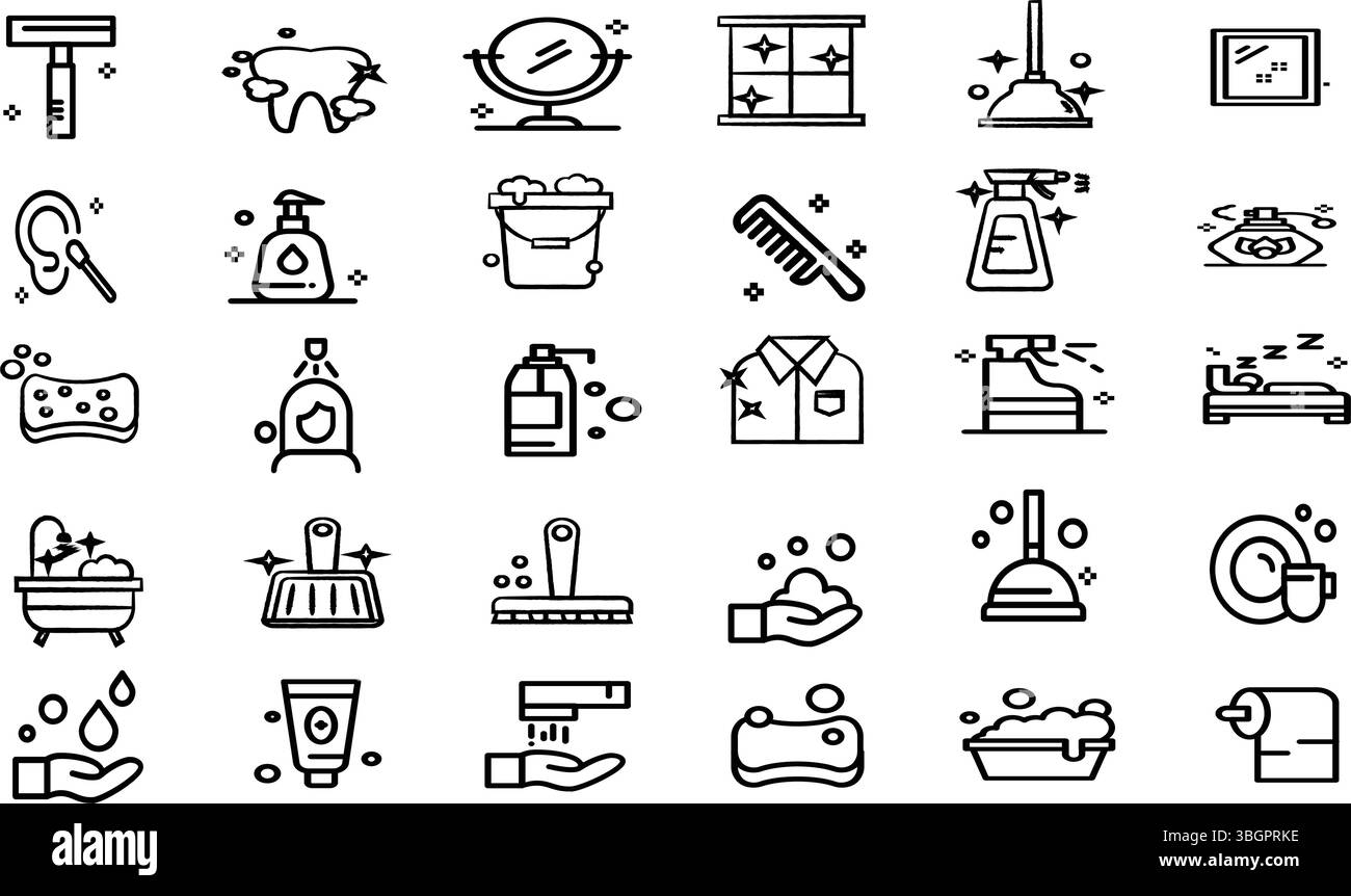 Collection d'icônes outils de nettoyage et articles ménagers Illustration de Vecteur