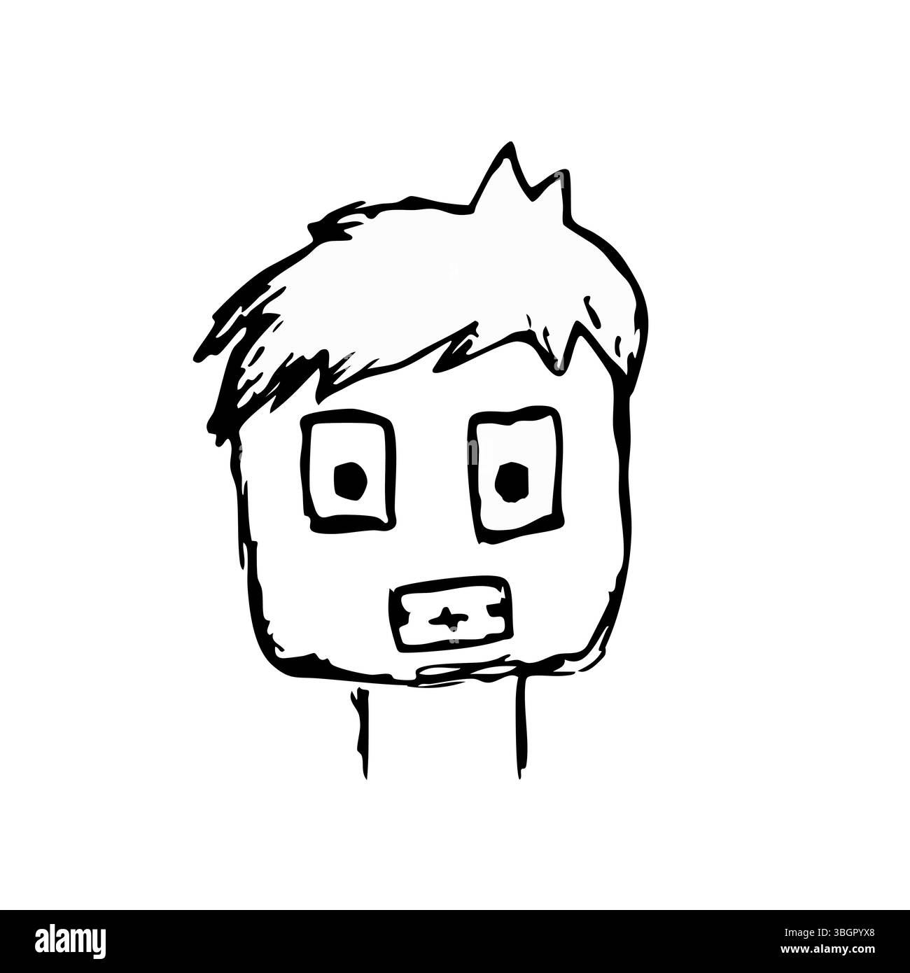 Esquisse de face de robot. Dessin à tête carrée. Curieuse expression oculaire. Illustration vectorielle de doodle. Illustration de Vecteur