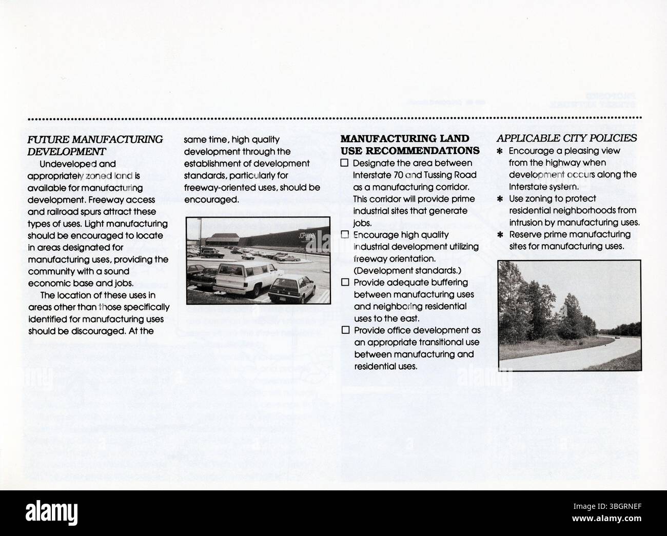 Le plan régional Brice/Tussing de 1990 évalue les pressions de croissance et propose des solutions aux problèmes de développement dans la région. Il vise à gérer l'étalement urbain tout en améliorant les infrastructures locales pour répondre aux besoins futurs. Banque D'Images