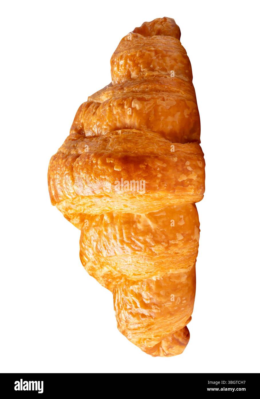La vue de dessus du croissant brun ou doré simple est isolée sur fond blanc avec chemin de détourage. Banque D'Images