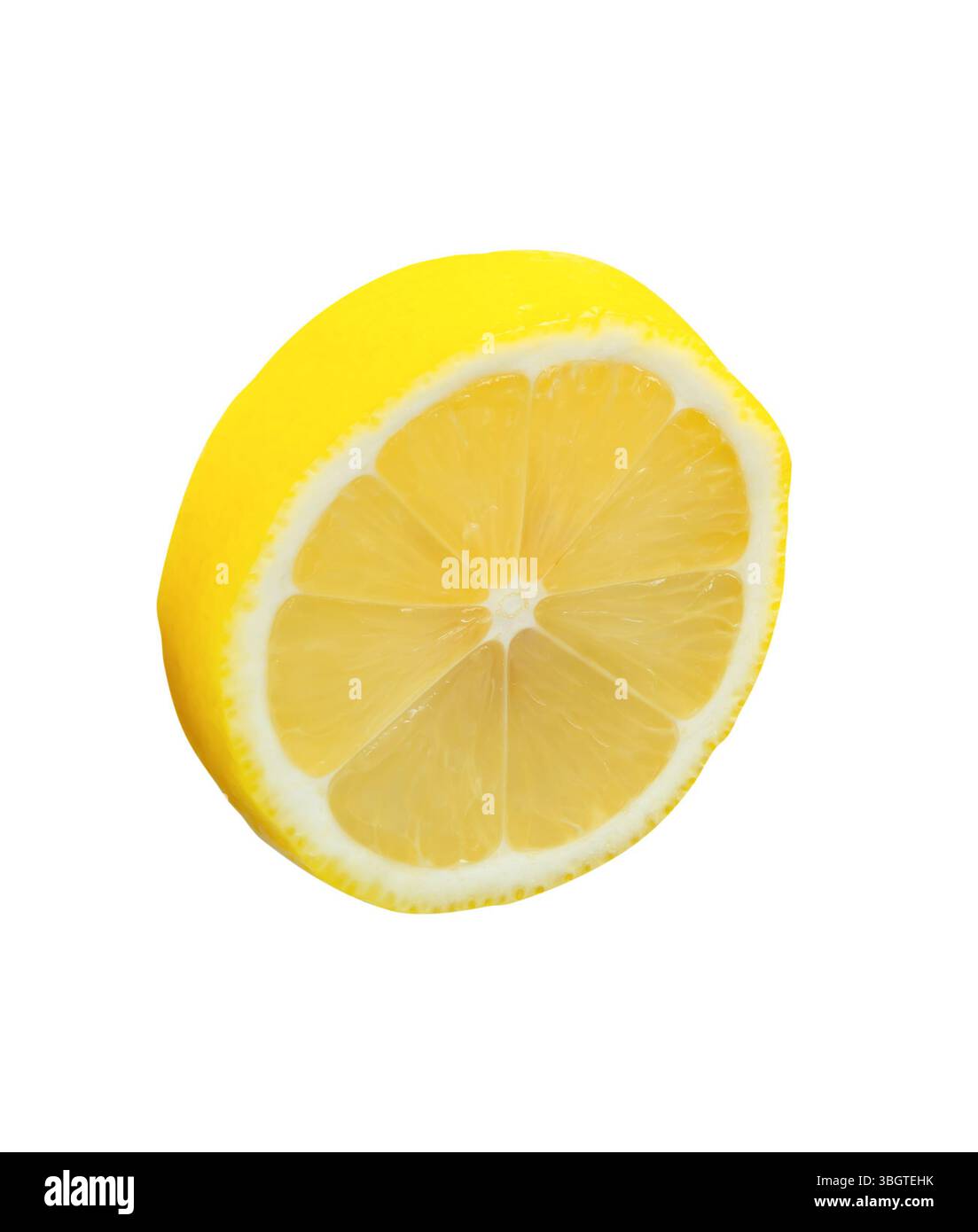 La tranche de citron jaune en forme de cercle est isolée sur fond blanc avec chemin de détourage. Banque D'Images