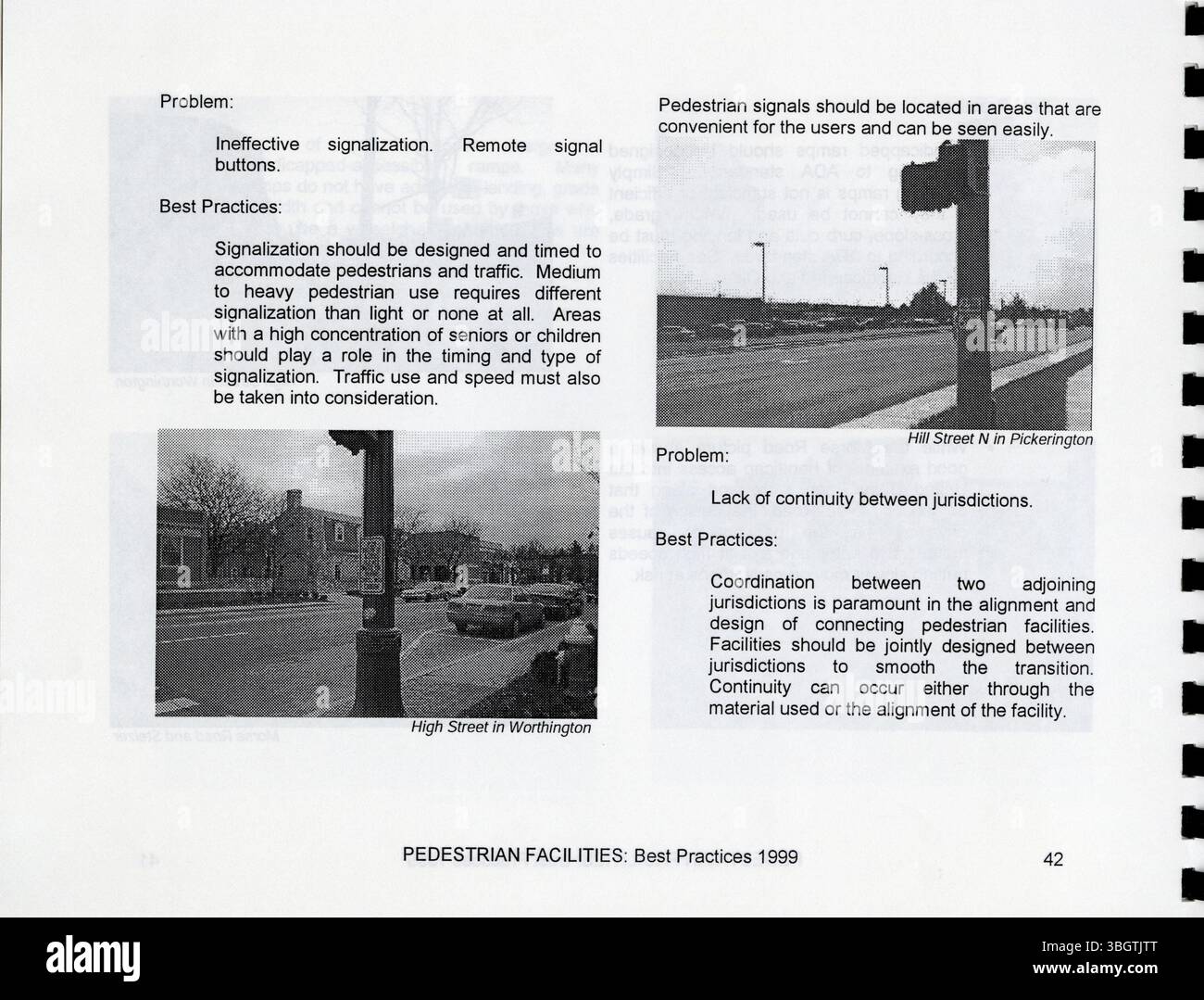 Pratiques exemplaires en matière d'installations piétonnes 1999 rassemble les pratiques exemplaires pour guider les collectivités locales dans l'élaboration ou l'amélioration de programmes de piétons. Il offre un aperçu de la façon de remédier aux lacunes des infrastructures afin d'améliorer l'accès et la sécurité des piétons. Banque D'Images