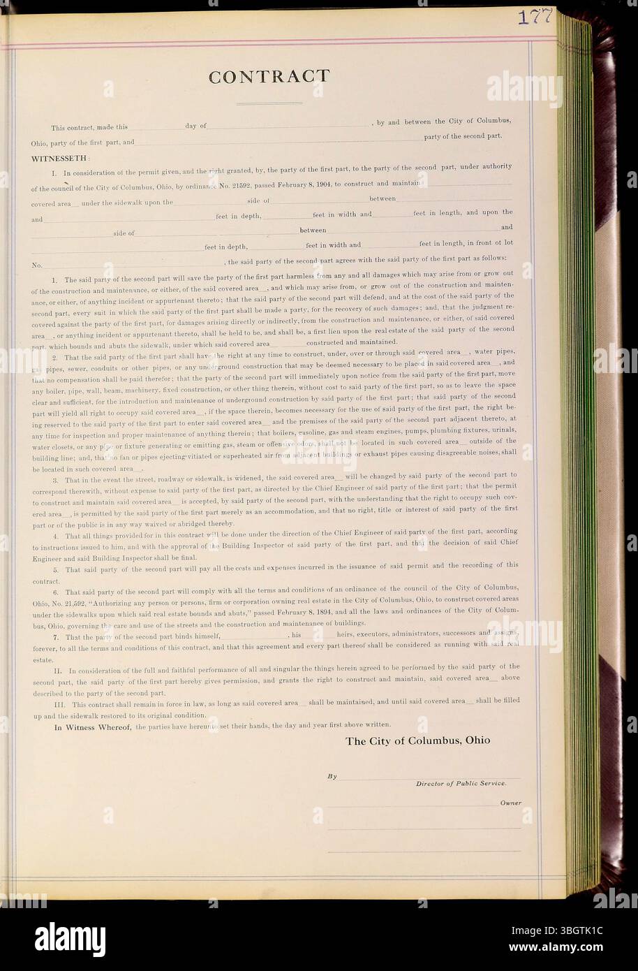 Franklin County Miscellaneous Record Book volume 10 couvre les contrats et les documents officiels de 1914 à 1947, tels qu’ils ont été consignés par le bureau du Recorder du comté de Franklin. Banque D'Images
