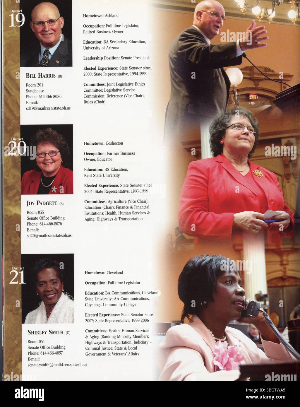 Ce dépliant décrit le rôle du Sénat de l’Ohio et le processus législatif au cours de la 127e Assemblée générale (2007-2008), offrant aux citoyens des détails sur la façon de participer aux activités législatives de l’État. Il comprend une liste des sénateurs et de leurs districts. Banque D'Images