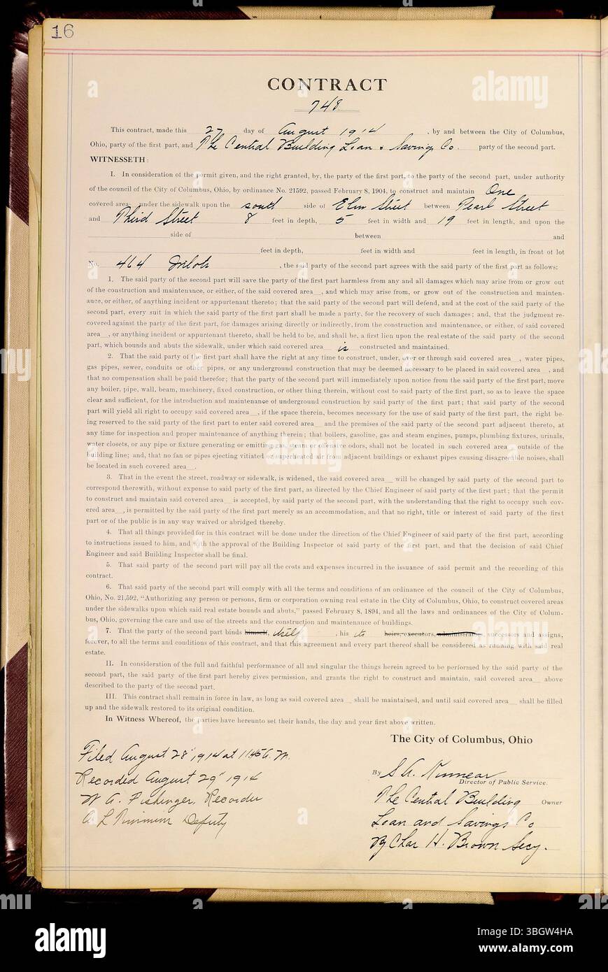 Cette entrée dans le Franklin County Miscellaneous Record Book volume 10 comprend des contrats de 1914 à 1947, avec des accords juridiques déposés par le bureau du Recorder du comté de Franklin. Banque D'Images