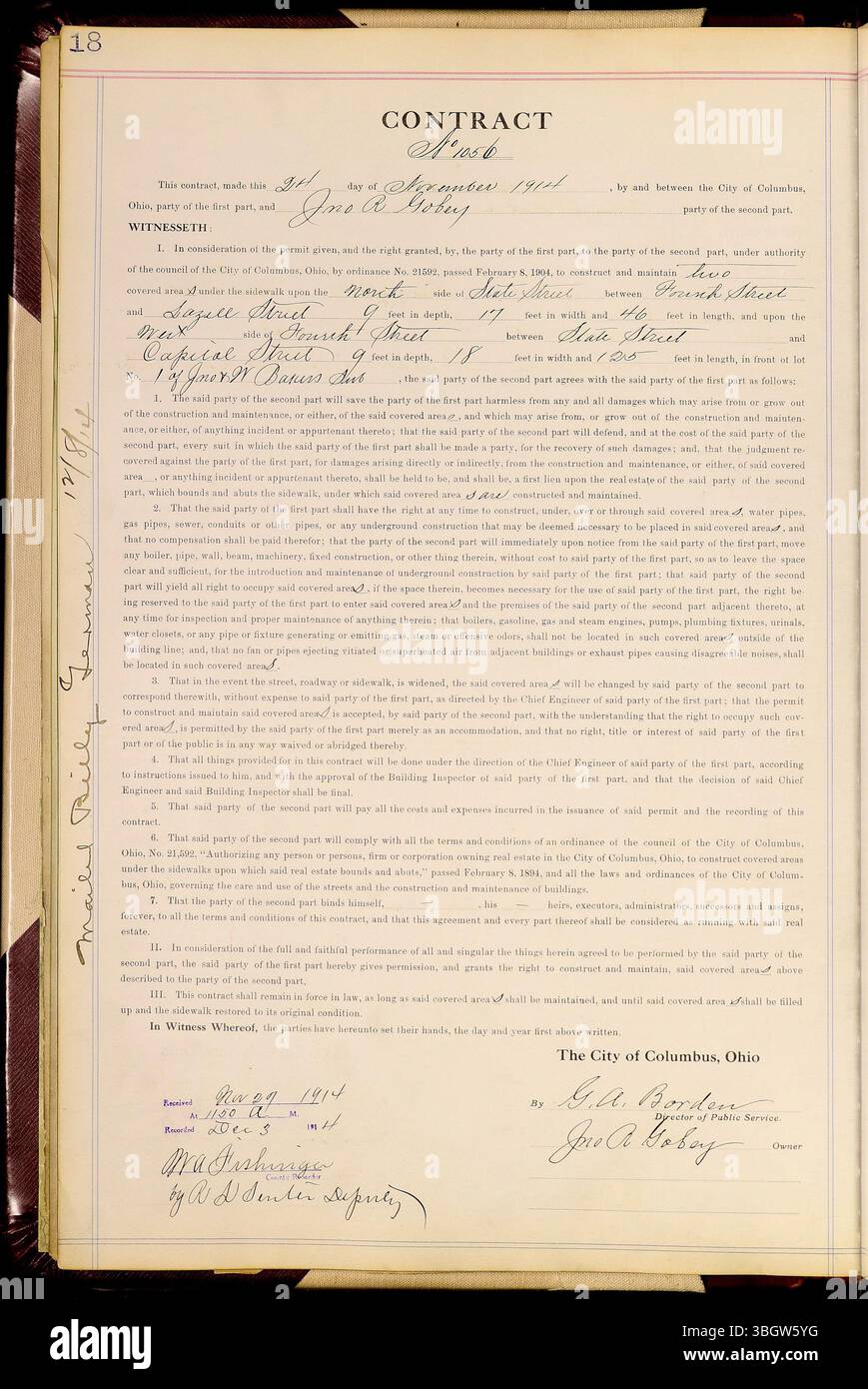 Le Franklin County Miscellaneous Record Book volume 10 s'étend de 1914 à 1947 et comprend une collection de contrats et de dossiers juridiques déposés auprès du bureau du Recorder du comté de Franklin. Banque D'Images