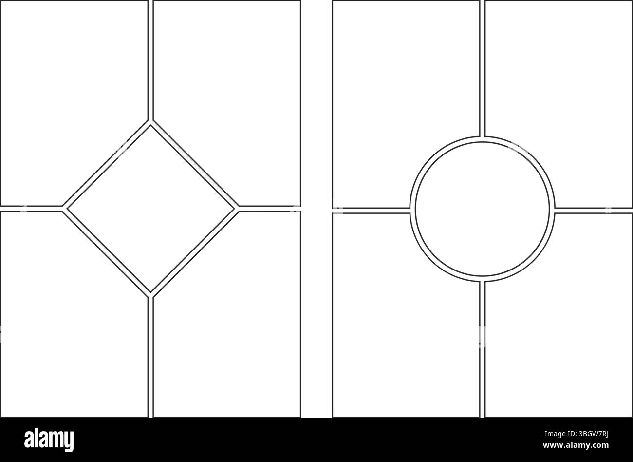 Modèle de bande dessinée. Cadre manga sur fond blanc. Page pop art avec grille. Vierge avec des boîtes pour anime et dialogue. Storyboard vectoriel pour magazine Illustration de Vecteur