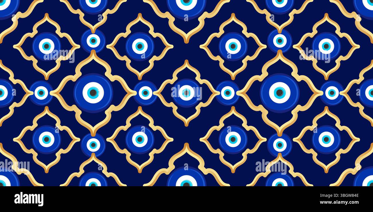 Mauvais oeil grec modèle sans couture. Fond de vecteur avec des perles bleues. nazar turc - symbole ethnique de l'énergie de protection et de la chance. Amulette mystique avec Illustration de Vecteur