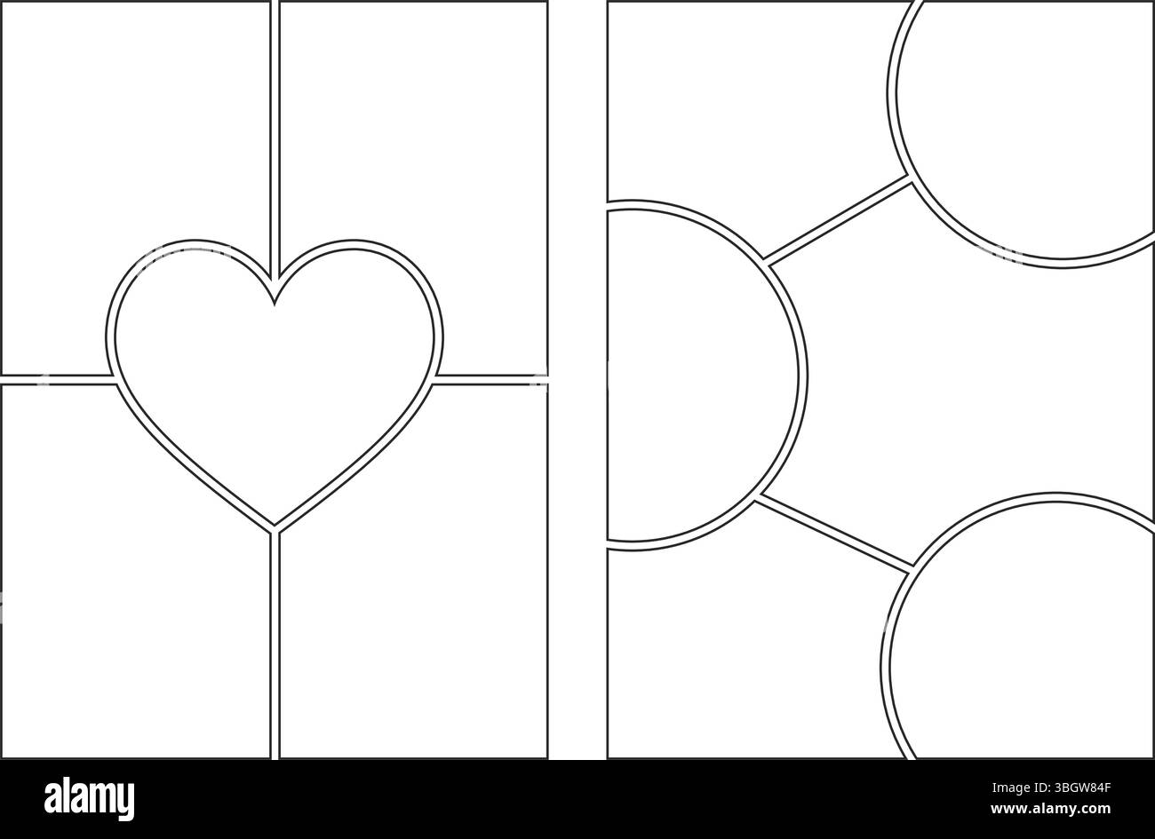 Modèle de bande dessinée. Cadre manga sur fond blanc. Page pop art avec grille. Vierge avec des boîtes en forme de cercle et de coeur pour anime et dialogue. Vecteur Illustration de Vecteur