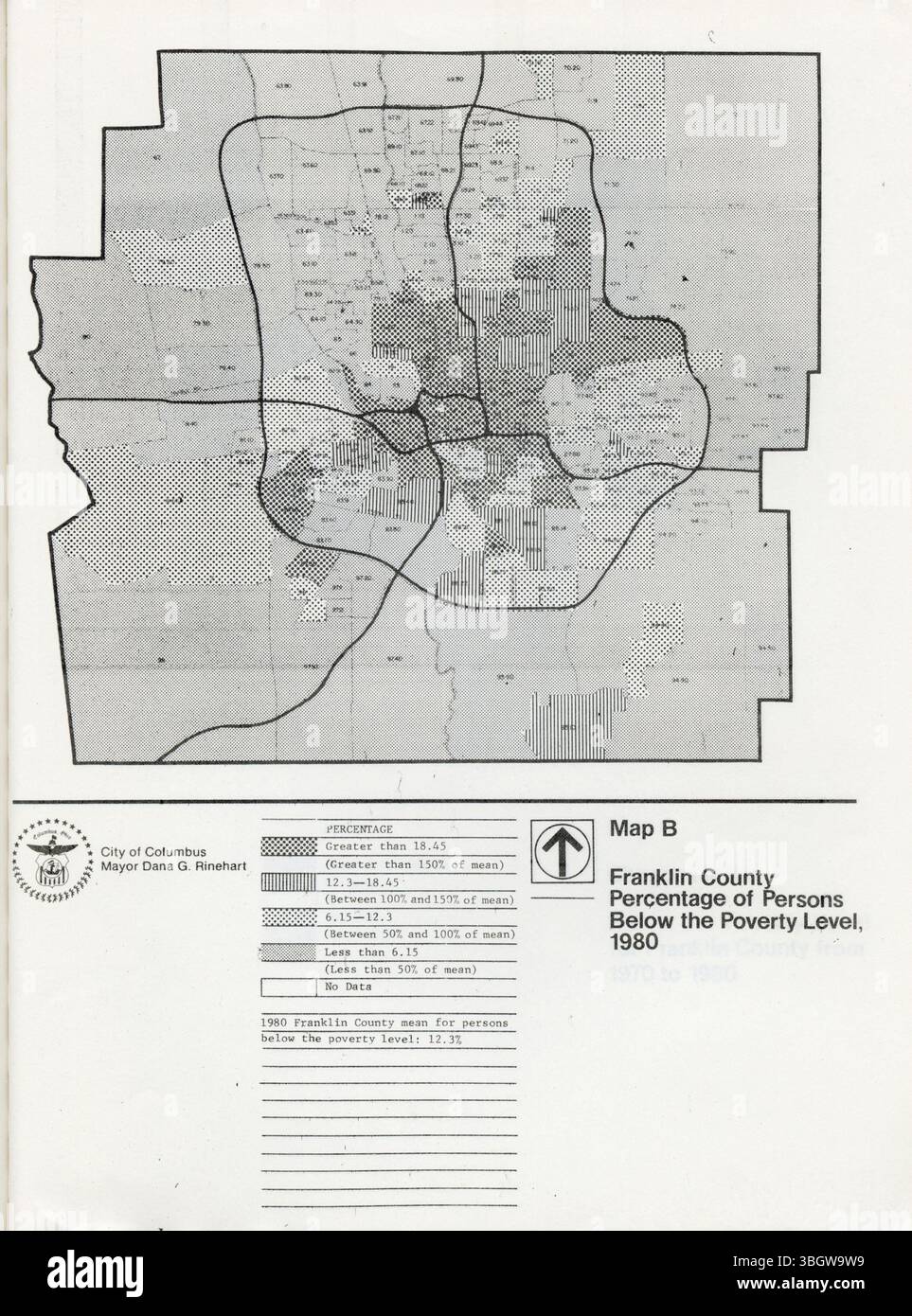 Ce rapport de 1984 analyse les changements dans le nombre de personnes vivant en dessous du seuil de pauvreté dans le centre de l'Ohio d'ici 1980, en utilisant les données des recensements de la population et du logement de 1970 et 1980. Banque D'Images