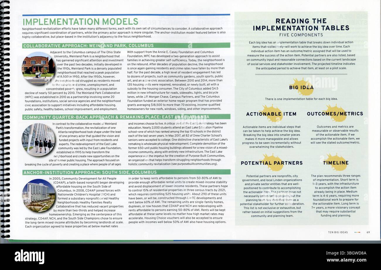Le document « One Linden : Our Community, Our future » de 2018 fournit des recommandations détaillées pour la planification et le développement du quartier de Columbus Linden. Il comprend des données historiques et un aperçu des initiatives de planification antérieures. Banque D'Images