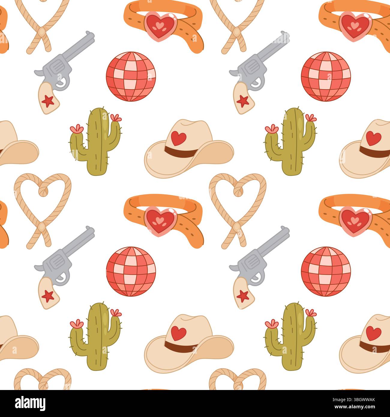 Motif occidental sans couture avec des éléments de cowgirl. Idéal pour les arrière-plans, les impressions et les vibrations WESTERN de fête amusantes en couleur rose. Illustration de Vecteur