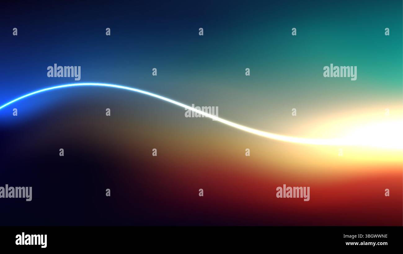 fond dégradé abstrait avec une ligne blanche incurvée brillante mélangeant des tons bleu foncé, sarcelle et rouge orange chaud. design moderne éclatant avec Illustration de Vecteur
