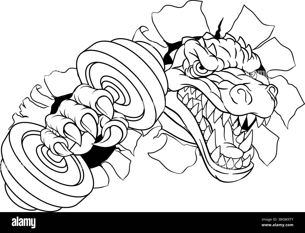 Mascotte de levage de poids crocodile Dinosaur Alligator Illustration de Vecteur