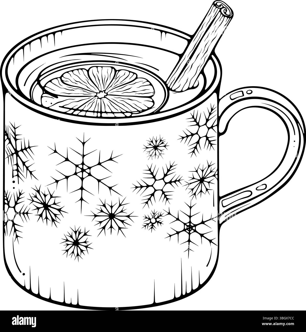 Tasse d'hiver de thé au gingembre ligne art Illustration de Vecteur