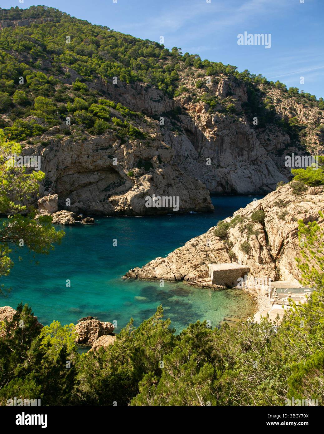 Belle plage sauvage d'es Portitxol sur l'île d'Ibiza Banque D'Images