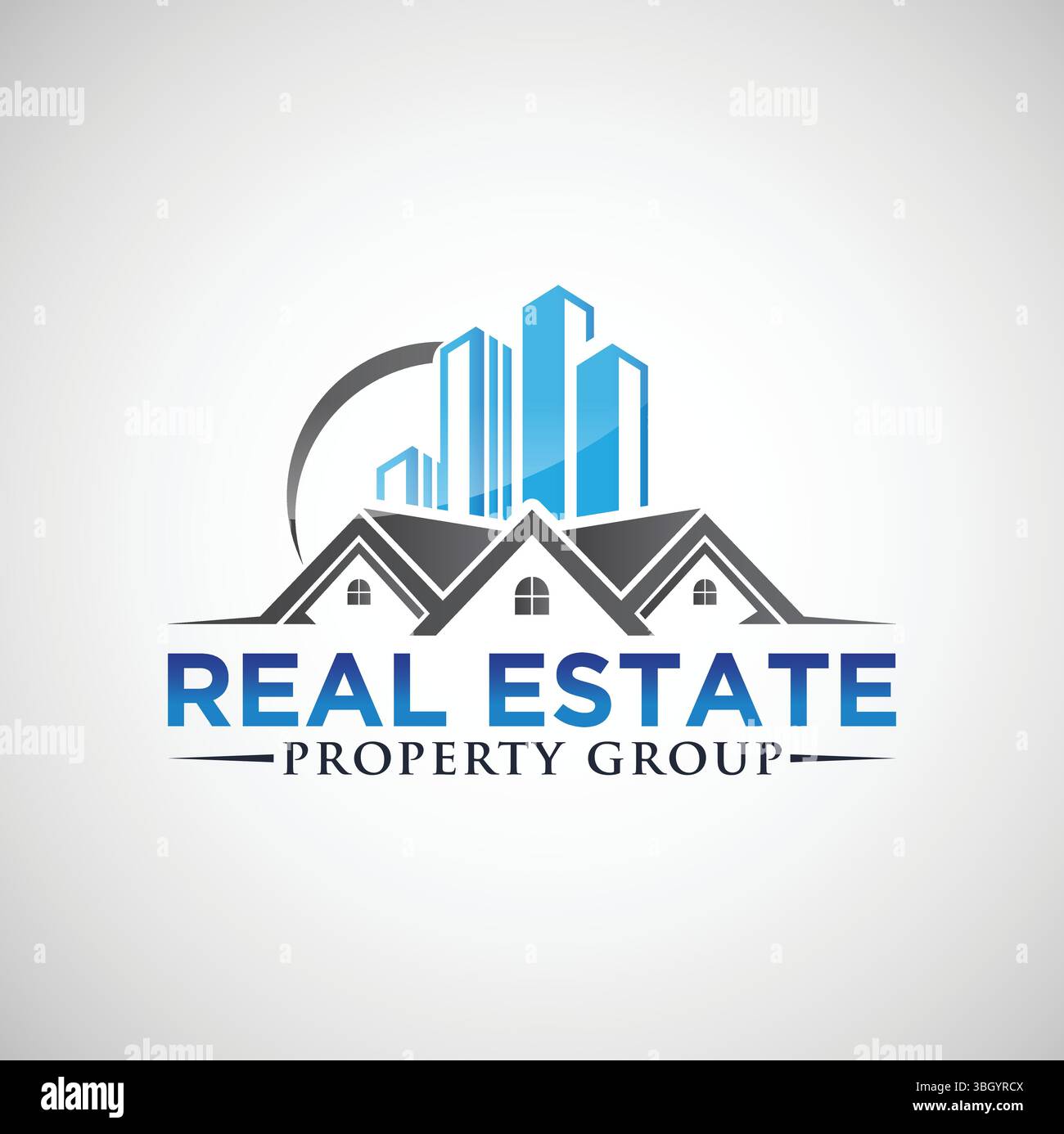 Logo du groupe immobilier - Maison moderne, Blue Skyline Branding Illustration de Vecteur