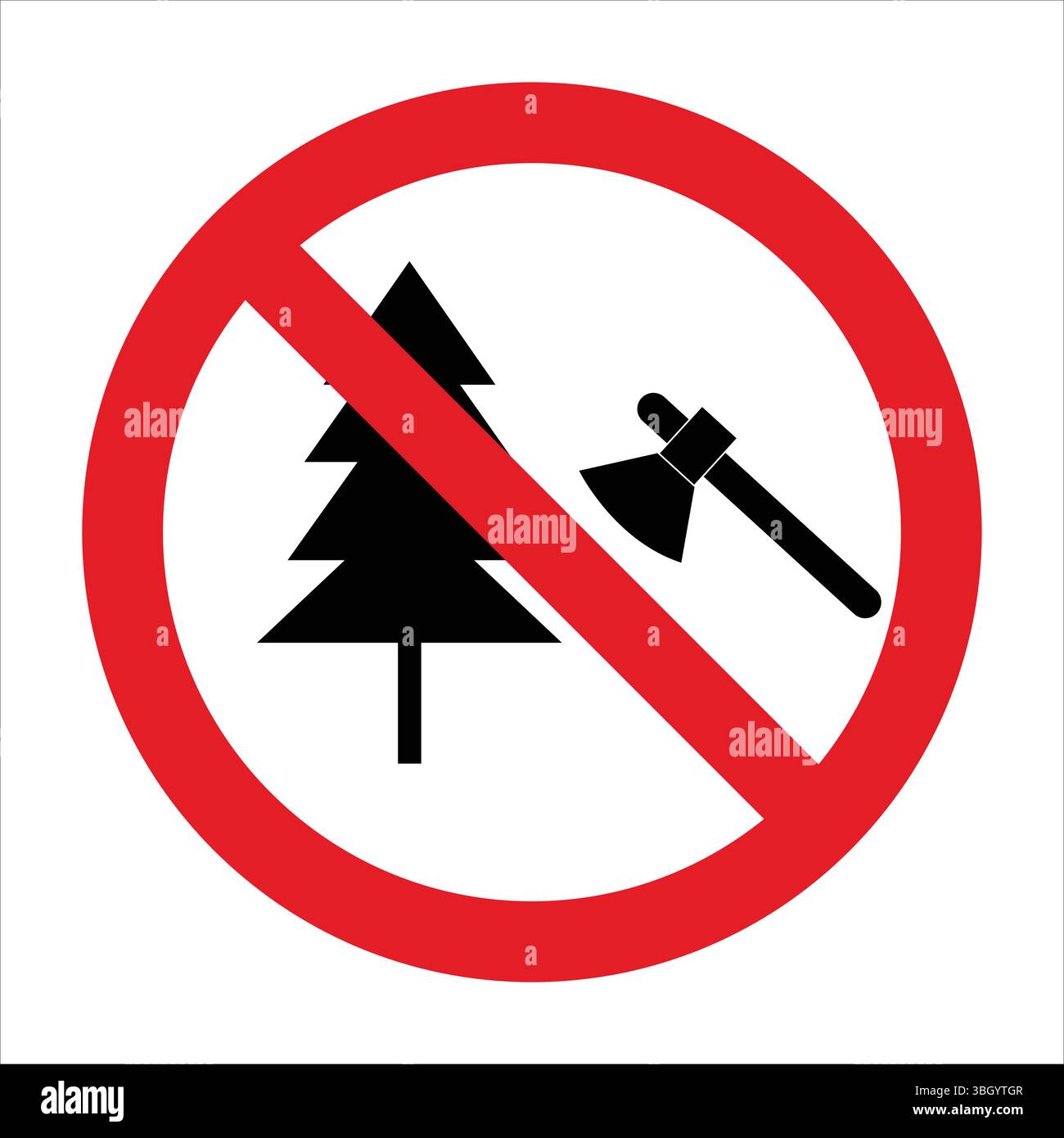 Panneau d'interdiction avec hache et arbre barrés, ne représentant aucun concept de déforestation. Illustration de Vecteur