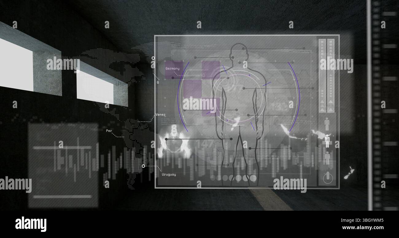 Image du balayage de l'oscilloscope et du traitement des données sur le corps humain Banque D'Images