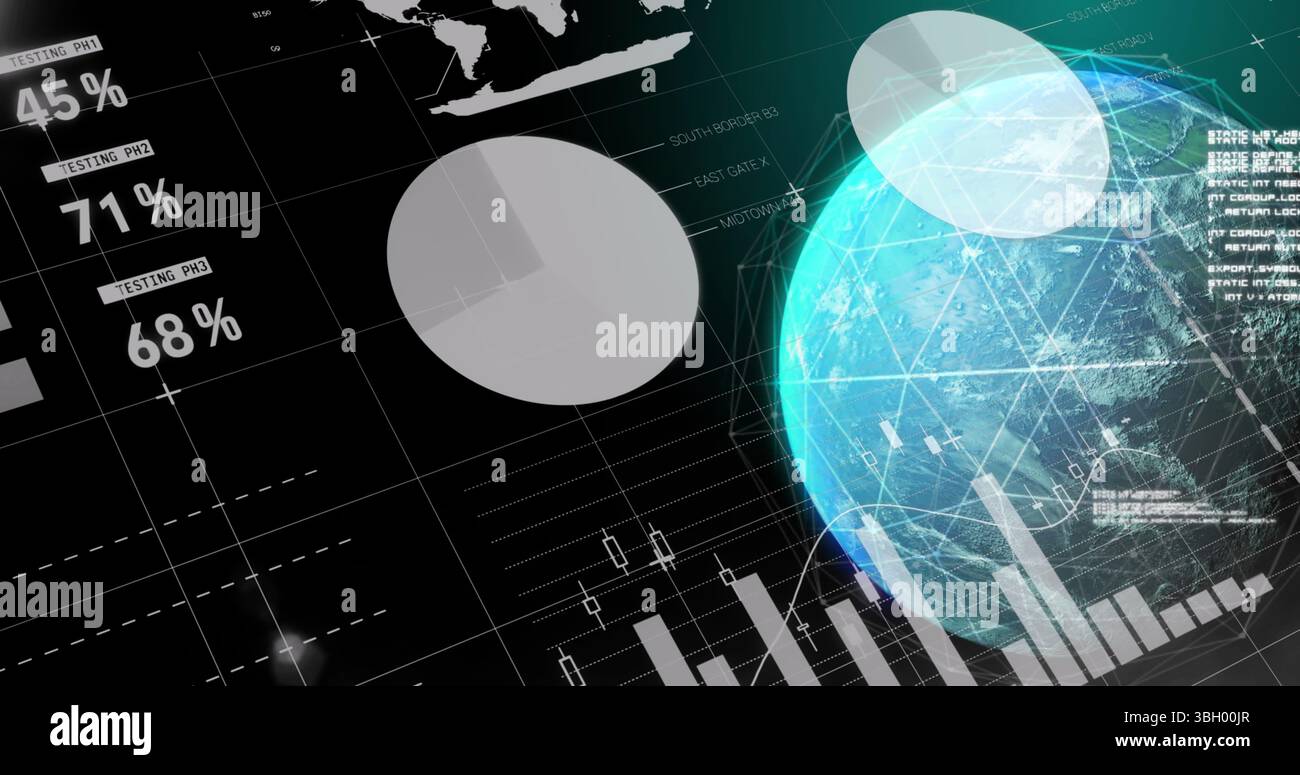 Image du traitement des données et du réseau de connexions sur le globe sur fond noir Banque D'Images