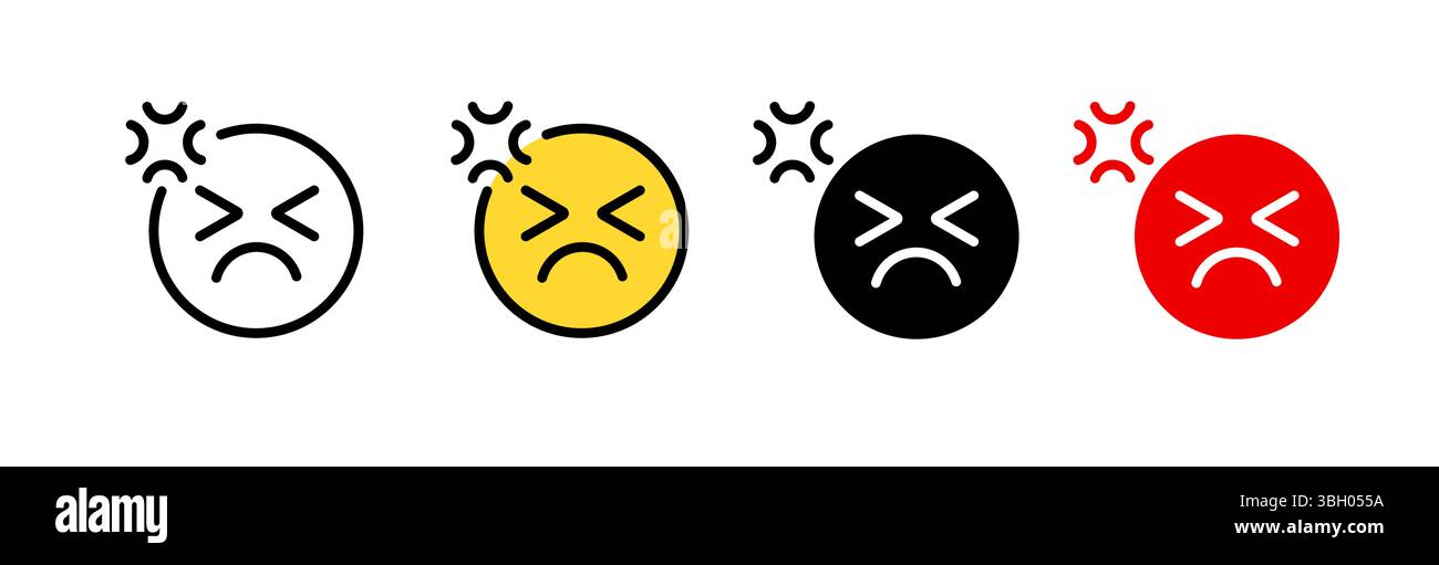Icône d'expressions de visage en colère dans différentes couleurs et styles montrant des émotions fortes Illustration de Vecteur