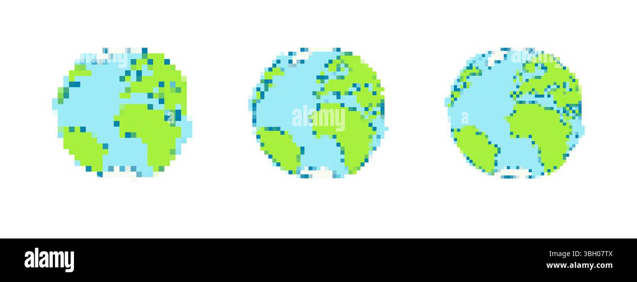 Icônes de terre de style art pixel mosaïque avec des éléments de conception de jeux vidéo rétro Illustration de Vecteur