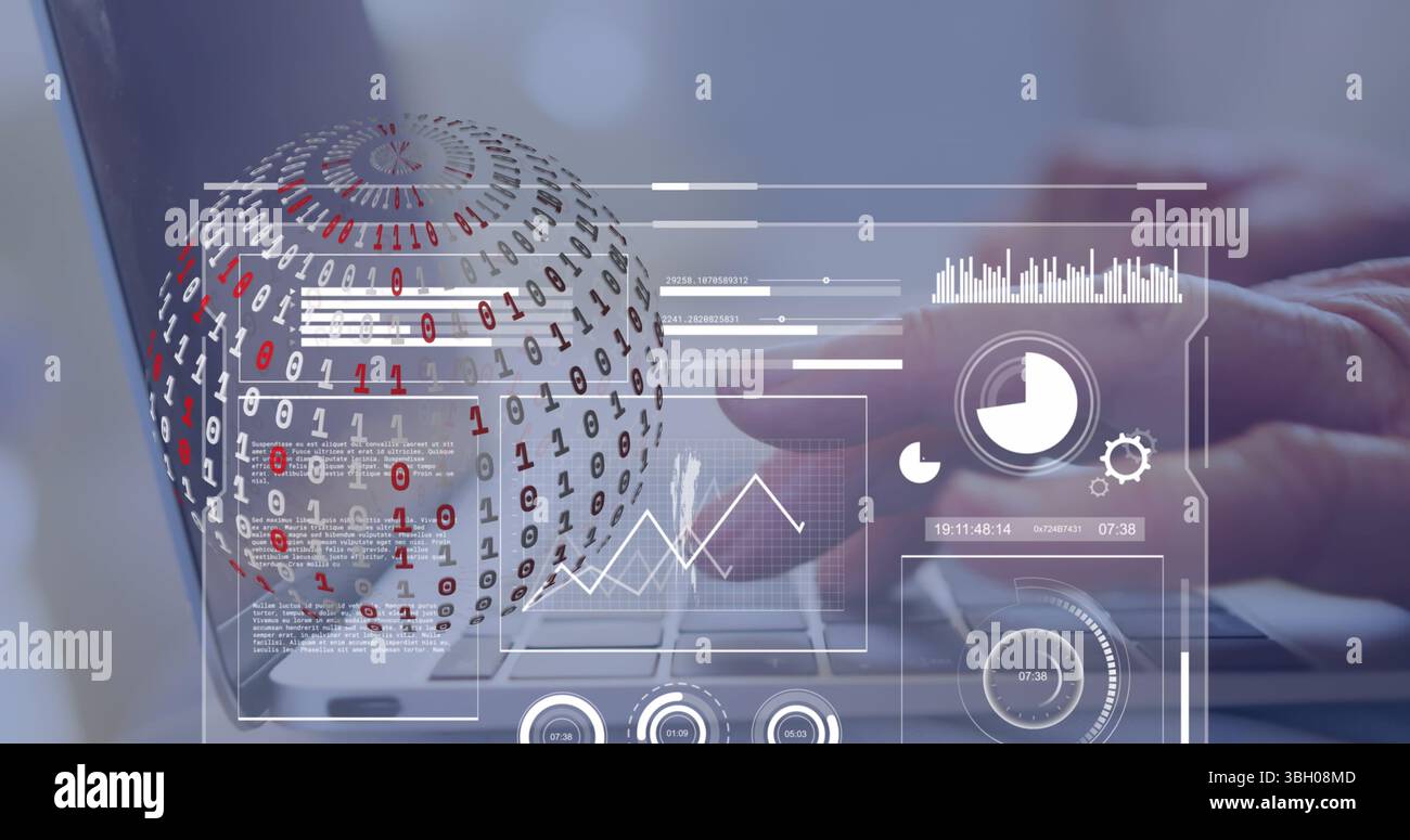 Image du traitement des données et du globe terrestre à l'aide d'un ordinateur portable Banque D'Images