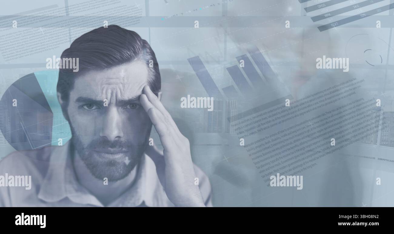 Image du traitement des données sur les gens d'affaires et l'homme caucasien Banque D'Images