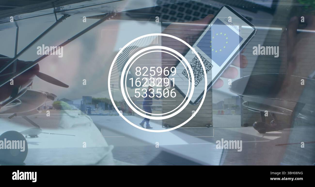 Image du traitement des données sur smartphone avec qr code et aéroport Banque D'Images