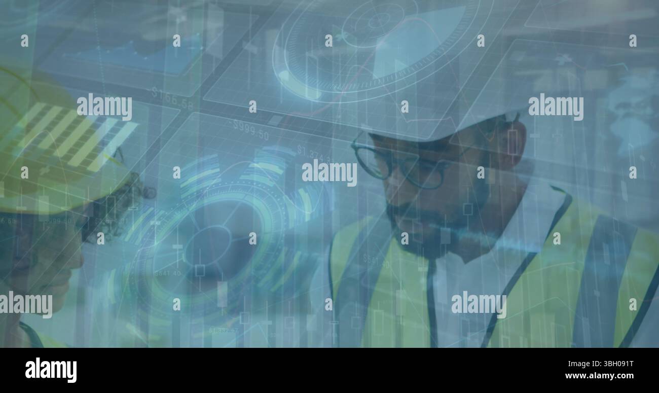 Image de la numérisation d'oscilloscope avec traitement des données sur divers employés Banque D'Images