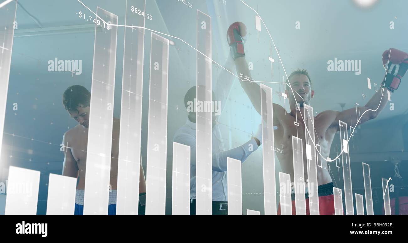 Image du traitement des données sur diverses personnes boxant au gymnase Banque D'Images