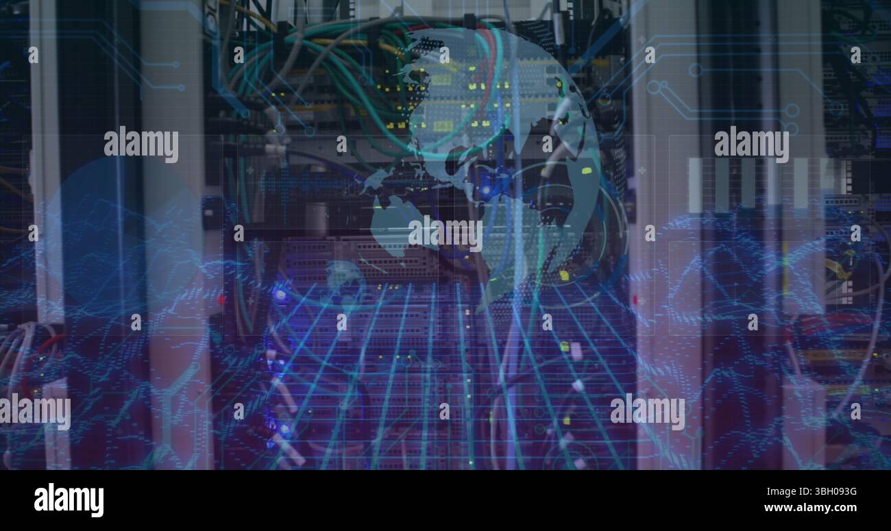Image du globe et des données sur les serveurs Banque D'Images