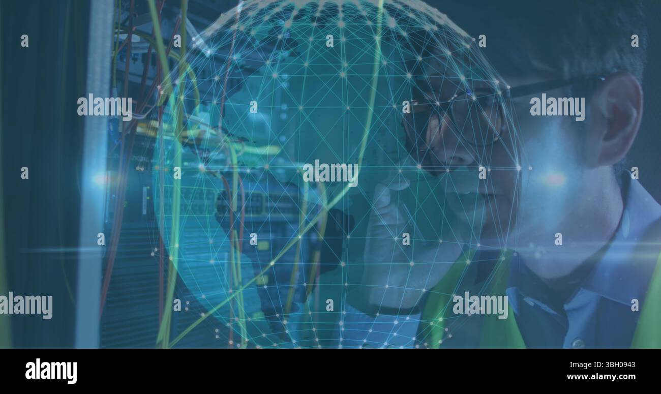 Image du globe et des connexions sur les serveurs Banque D'Images