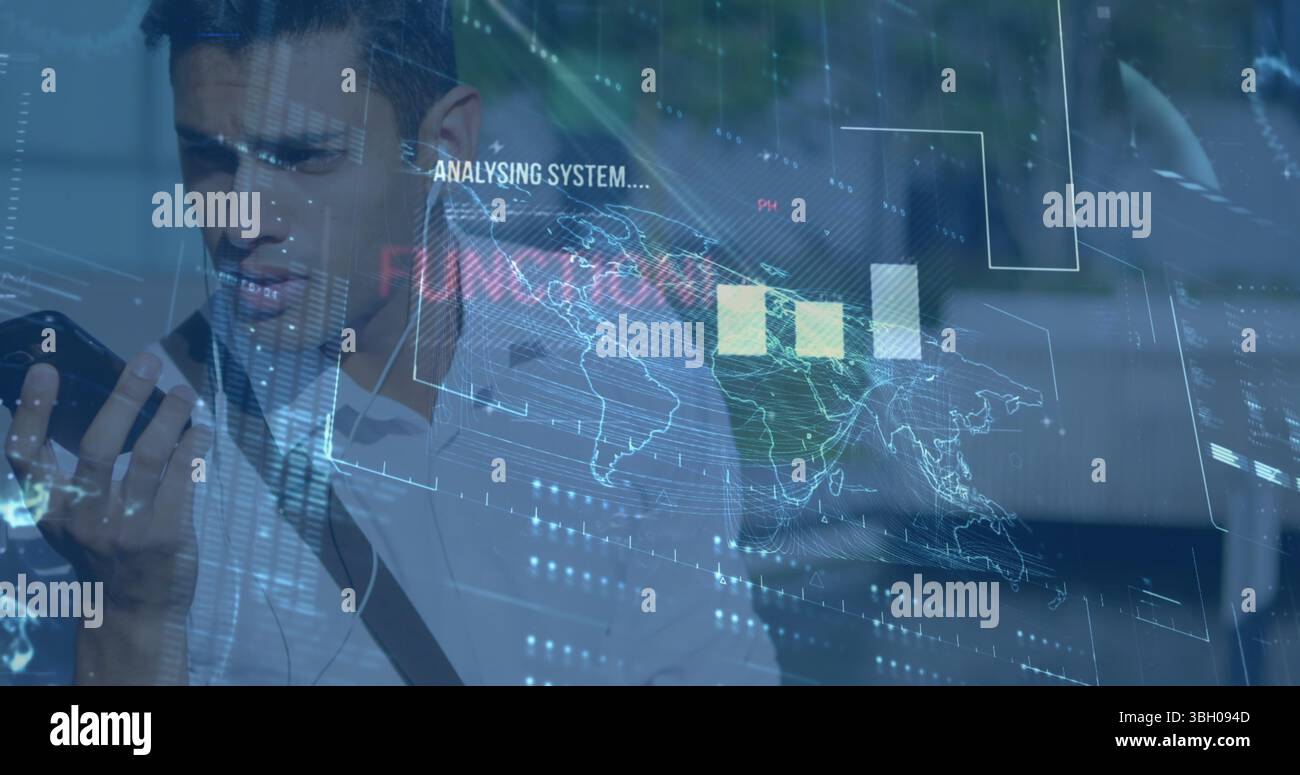 Image du traitement des données sur l'homme à l'aide d'un smartphone Banque D'Images