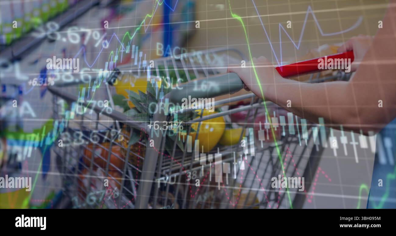 Image du traitement des données financières sur le panier Banque D'Images