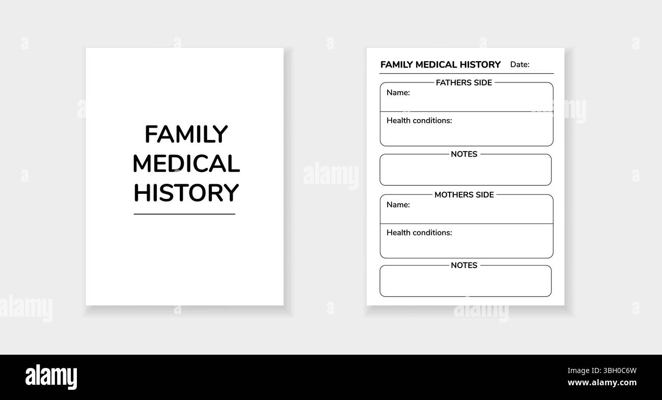 Modèle pour les antécédents médicaux familiaux avec des sections pour les renseignements sur le père et la mère Illustration de Vecteur