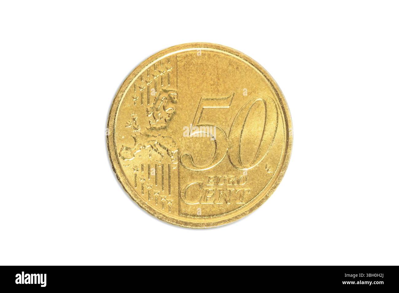 Vatican pièce de 50 cents d'euro gros plan de l'état de la Cité du Vatican en Italie. Côté queue de l'état de la Cité du Vatican. Isolé sur fond blanc de studio Banque D'Images